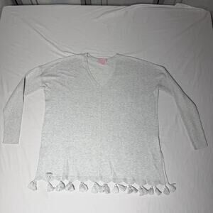 Lilly Pulitzer V-Neck Coolmax Lightweight Sweater With Fringed Bottom - Size S